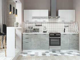 Кухонный гарнитур Дуся 2,0 м (белый глянец/цемент) в Колывани - kolyvan.mebel-nsk.ru | фото