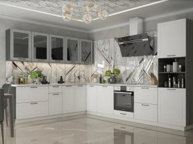 Модульная кухня Глэдис (белый снег/лайт грей софт/корпус анкор темный) в Колывани - kolyvan.mebel-nsk.ru | фото