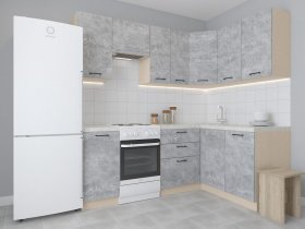Модульная угловая кухня 1,4м*2,1м Лада (цемент) в Колывани - kolyvan.mebel-nsk.ru | фото