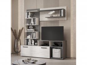 Стенка Евро (графит/дуб крафт белый) в Колывани - kolyvan.mebel-nsk.ru | фото