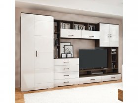 Стенка Коста МДФ (дуб венге/белый глянец) в Колывани - kolyvan.mebel-nsk.ru | фото