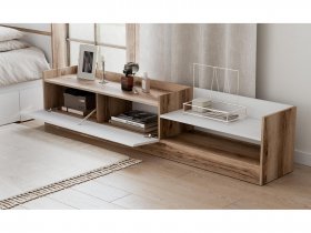 Тумба под ТВ Брауни (дуб делано/белый) в Колывани - kolyvan.mebel-nsk.ru | фото