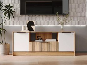 Тумба под ТВ  ТМ-001 Ивис (дуб крафт золотой/белый) в Колывани - kolyvan.mebel-nsk.ru | фото